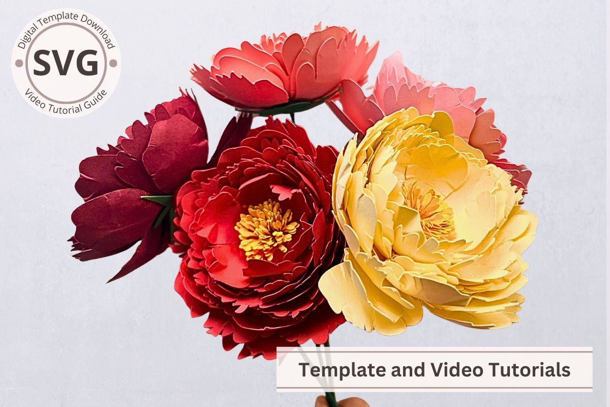 Unique Paper Flower Peony SVG Template